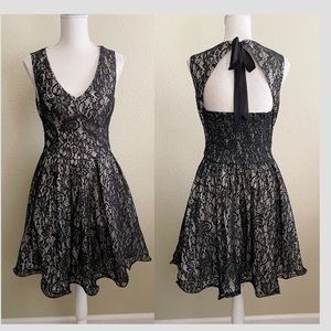 Chi Chi London Black Laced Open back Fit  & Flare Mini Dress Size: UK 10 = US 6